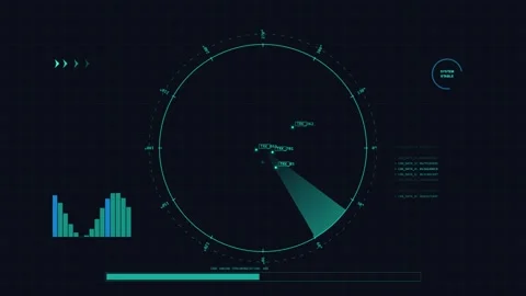 HUD Weapon Interface graphic motion with circular radar display, Stock Footage 335870379