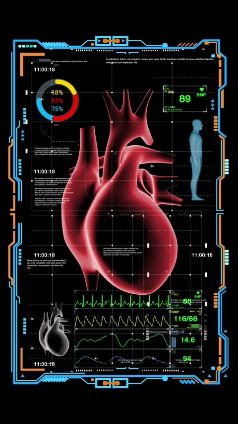  HUD X-ray image displayed Heart and Medical Data Display  Stock Footage 270957703