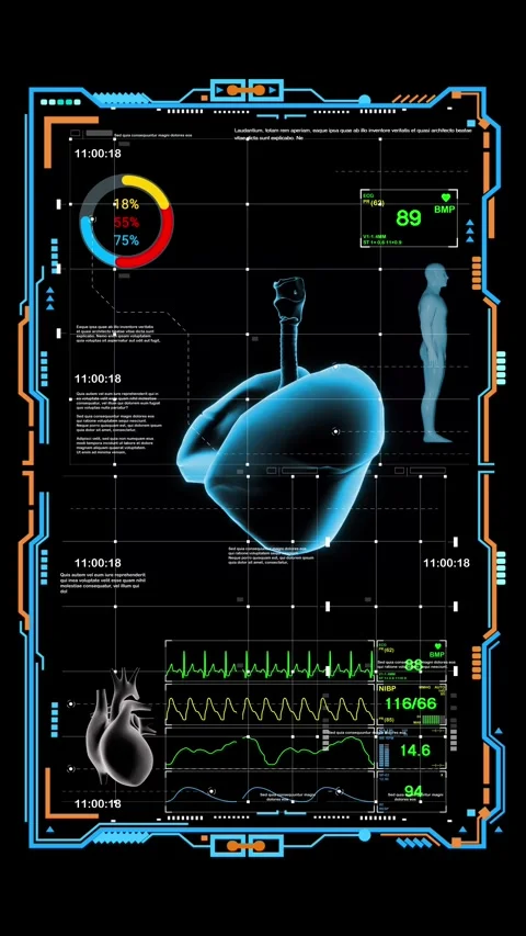 HUD X-ray image displayed Lung and Medical Data Display Stock Footage 270957709