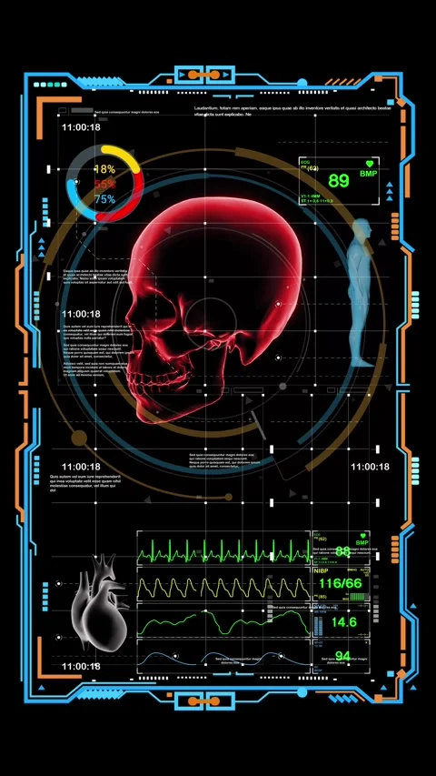 HUD X-ray image displayed Skull and Medical Data Display  動画素材 270957711