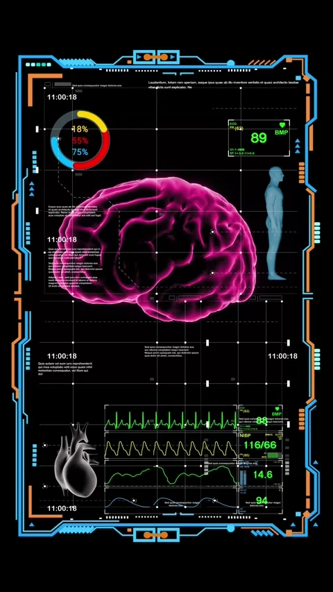  HUD X-ray image displayed Brain and Medical Data Display  Stock Footage 270957713