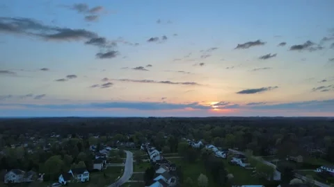 Hudson OH, Cloudy Sunset, L2R Pan Rise Stock Footage 191687840