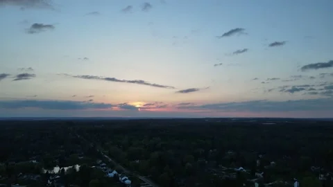 Hudson OH, Cloudy Sunset, R2L Pan Stock Footage 191687855