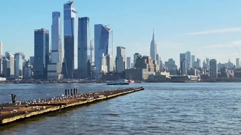 Hudson River in the background Manhattan.4K Stock Footage 161032717
