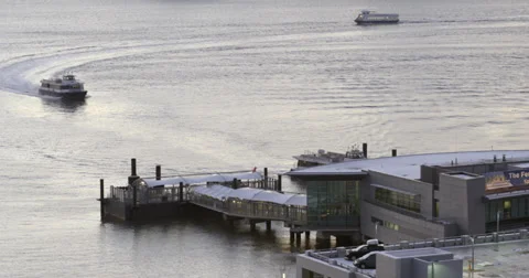 Hudson River Ferries Approaching Dock Stock Footage 35514013