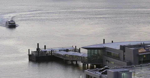Hudson River Ferry Approaching the Docks Stock Footage 35513945