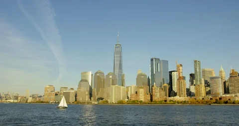 Hudson River The Financial District With The Iconic World Trade Centre Stock Footage 112173498