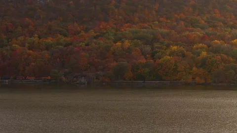 Hudson River Freight Train Across River Wide Stock Footage 297892779
