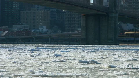 Hudson River Ice Flow during a cold winter day Stock Footage 59786854