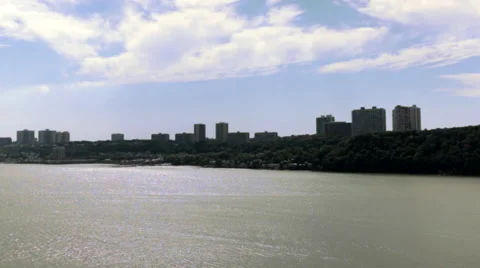 Hudson River Looking Over George Washington Bridge,  New York City , GWB Stock Footage 54051999