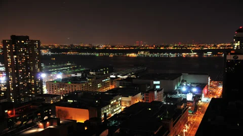 Hudson River At Night from Manhattan-HD Time Lapse Stock Footage 34996475