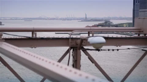 Hudson River seen from The Brooklyn Bridge, New York Stock Footage 24407814