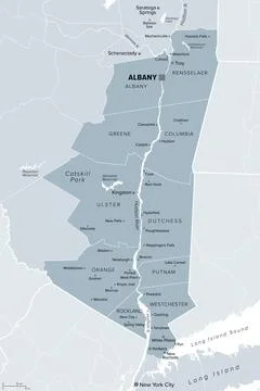 Hudson River Valley, U.S. state of New York, gray political map Stock Illustration