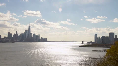 Hudson River View of Lower Manhattan NYC, Hoboken, ans Jersey City NJ Stock Footage 263821584