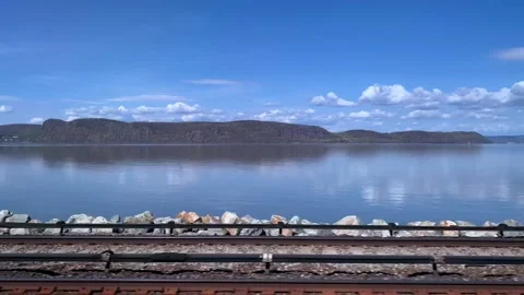 Hudson River view from the train railroad New York Stock Footage 153558210