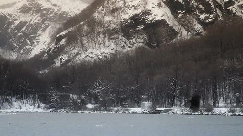 Hudson River Winter Train 01 Stock Footage 1038279