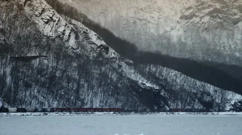 Hudson River Winter Train 02 Stock Footage 1038242