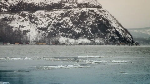 Hudson River Winter Train 04 Stock Footage 1039288