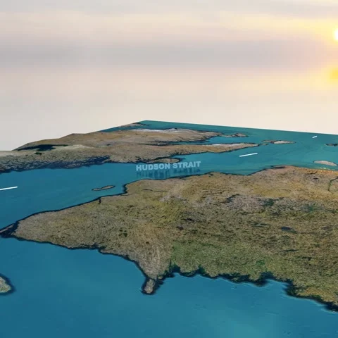 Hudson Strait 3D Terrain Map and Topography Animation, 4K Video Square Stock-Footage 338288666