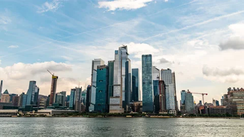 Hudson Yards Hyperlapse Video from Hudson River NY Waterway Ferry, 8K Video stock 201386286