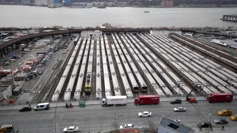 Hudson Yards Subway MTA Train Station and Parking on Hudson River NYC Stock Footage 147979356