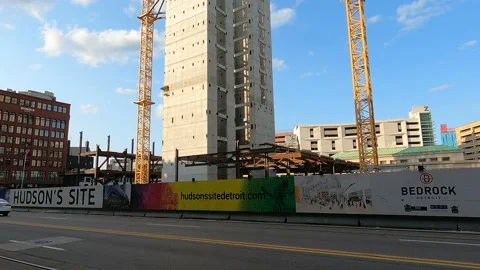 Hudson's Construction Site Development Detroit, Michigan 4K Wide Angle Video stock 157946300