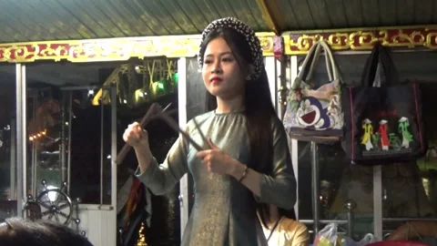 Hue folk song performance on the Perfume River Stock-Footage 317132048