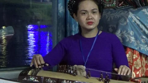 Hue folk song performance on the Perfume River Stock-Footage 317132422
