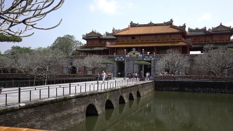 Hue Imperial City Entrance Gate from Inside the Palace, 4K 30FPS Stock Footage