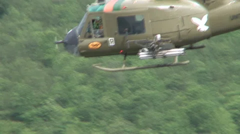 Huey Gunship in the air Stock Footage 45342426