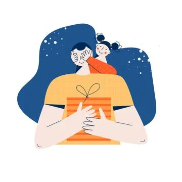 Hug character flat vector illustration Trendy girl giving holiday gifts or pr Stock Illustration