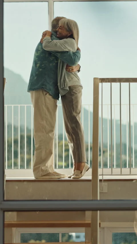 Hug, dancing and senior couple in home for bonding, connection and commitment Stock Footage 321900012