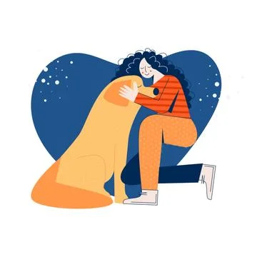 Hug day concept flat vector illustration  Happy woman embracing dog Illustrazione stock
