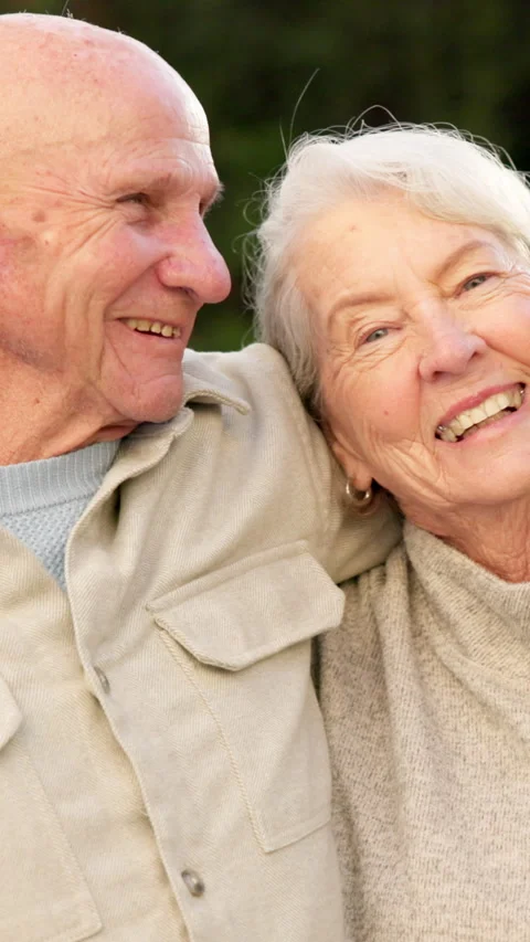 Hug, face and senior couple in nature with love, relationship support or Stock Footage 340964110
