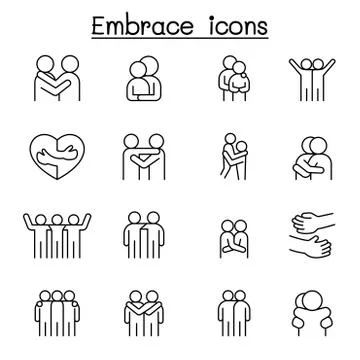 Hug icon set in thin line style 스톡 일러스트