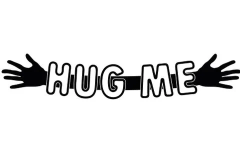Hug me written over open arms and hands, vector Stock Illustration