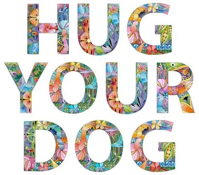HUG YOUR DOG. Vector decorative zentangle object for decoration Stock Illustration