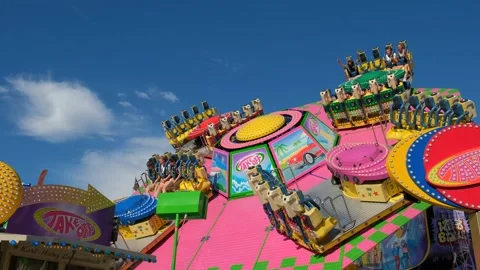 Huge 360 rotating circular ride with vertical lift. Stock Footage 240467200