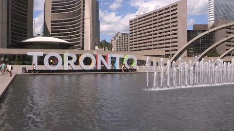 Huge 3D Toronto sign in front of city hall downtown Stock Footage 53850215