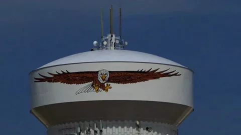 Huge Allen HIgh School Eagle mascot painted on water tower on Central Expressway Stock-Footage 141226759