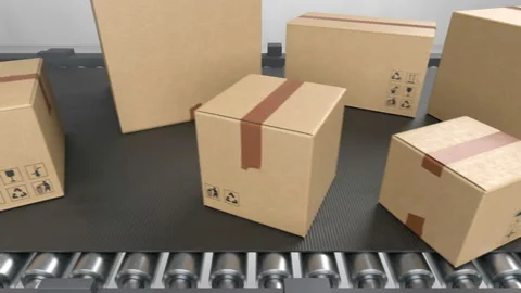 Huge Amount of Parcels Transporting on Conveyor Belt System Seamless. Beautiful Stock Footage 114971547