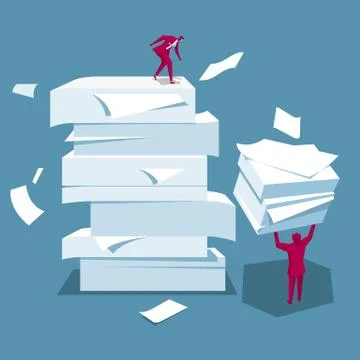 Huge amount of work. Isolated on blue background. Stock Illustration