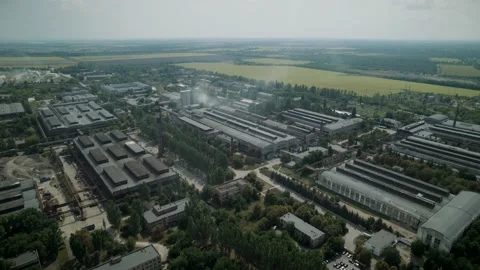 Huge area of ​​the iron ore processing plant. Aerial view 4K Stock Footage 203956103