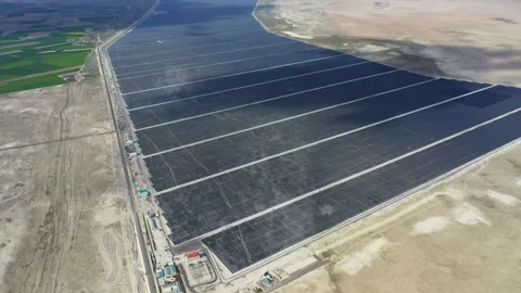 Huge area of solar panels from above. Karapınar solar power plant aerial 4K Stock Footage 240556055