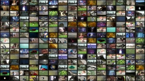 Huge Array of TVs / Television Wall displaying footage - Zoom In 30fps Video stock 44130506