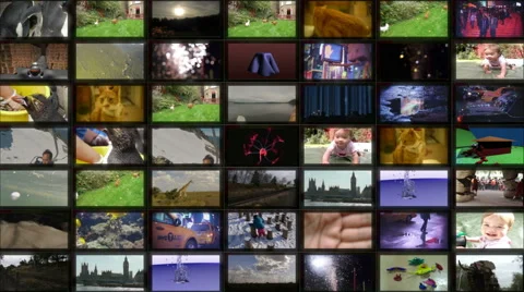Huge Array of TVs / Televisions displaying footage Stock Footage