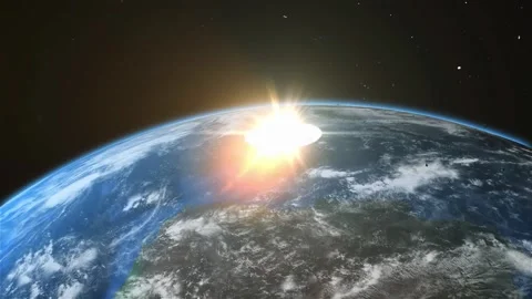 A huge asteroid is falling toward earth and exploding in the atmosphere. Stock Footage 324387812