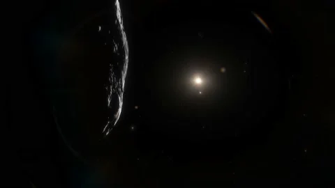 Huge asteroid in the solar system. Potentially dangerous meteorite for the Earth Stock Footage 236401558
