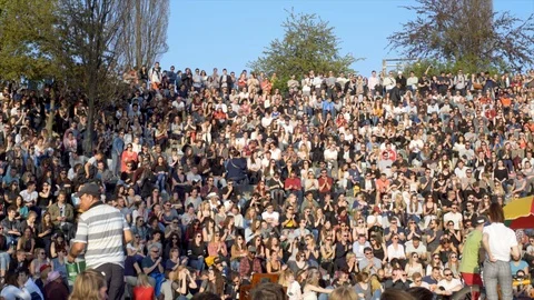 Huge audience crowd clapping, Mauer Park... | Stock Video | Pond5