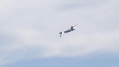 Huge B-52 Bomber Approaches Landing Stock Footage 120731402